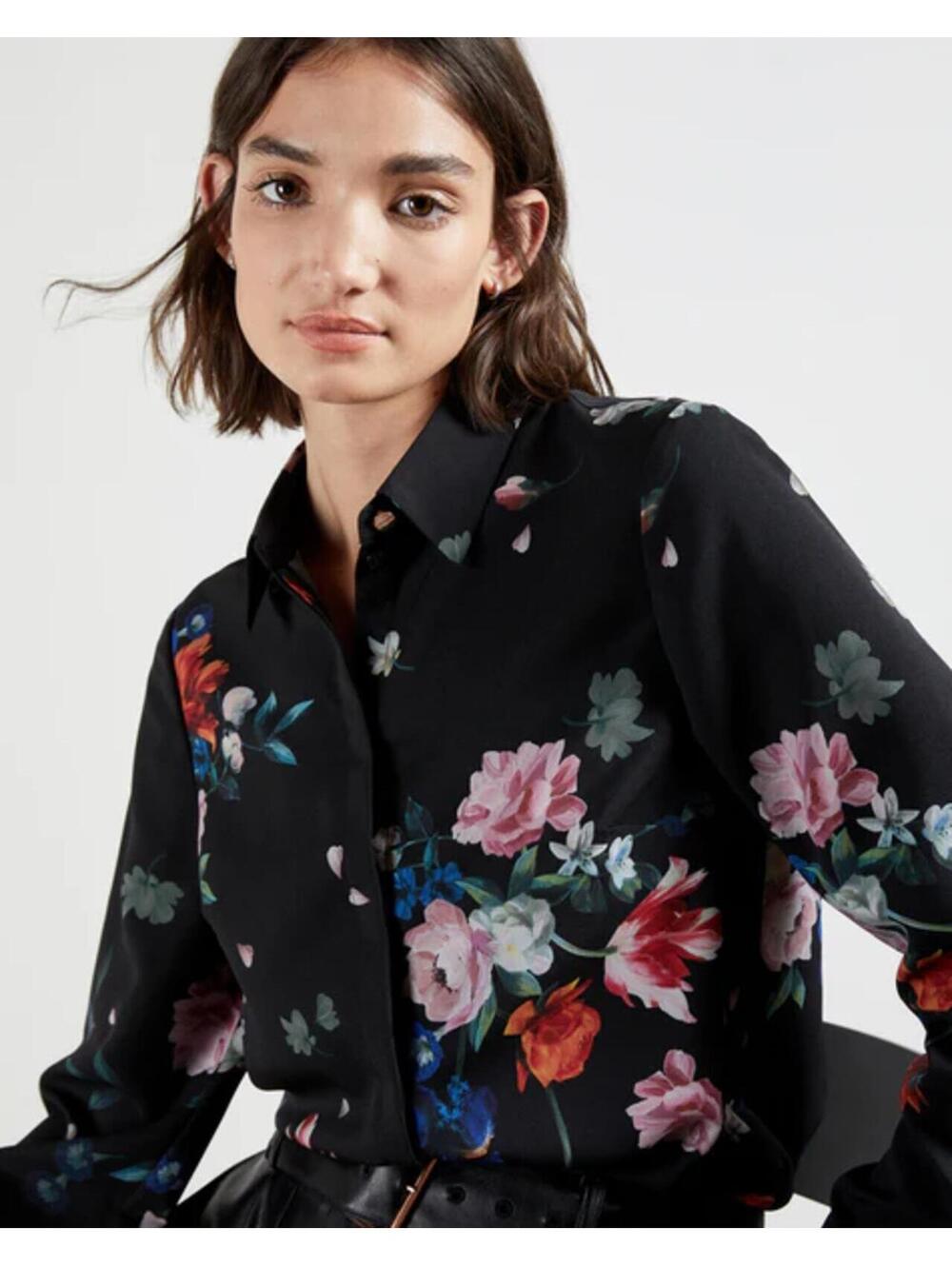 Ted Baker London EBONNY Sandalwood Black Floral Blouse -Sz 1